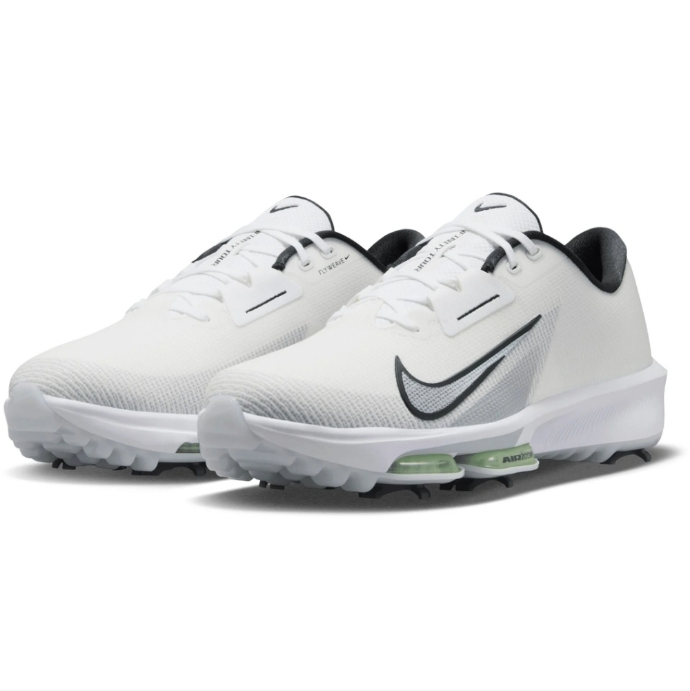 Nike White Golf Shoes with Black Swoosh and Light Green Air Detail